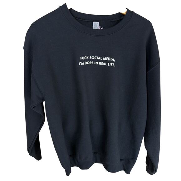 Girl Gang Tops - NWT Girl Gang Black White Meme Screen Print Fleece Crewneck Sweatshirt Size S